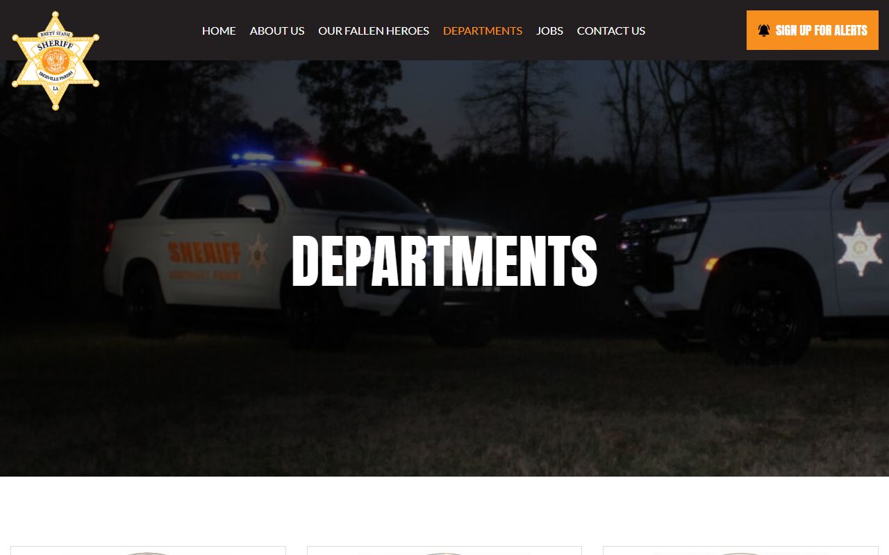 Iberville Parish Sheriff's Office departments page with Corrections and Parish Jail information