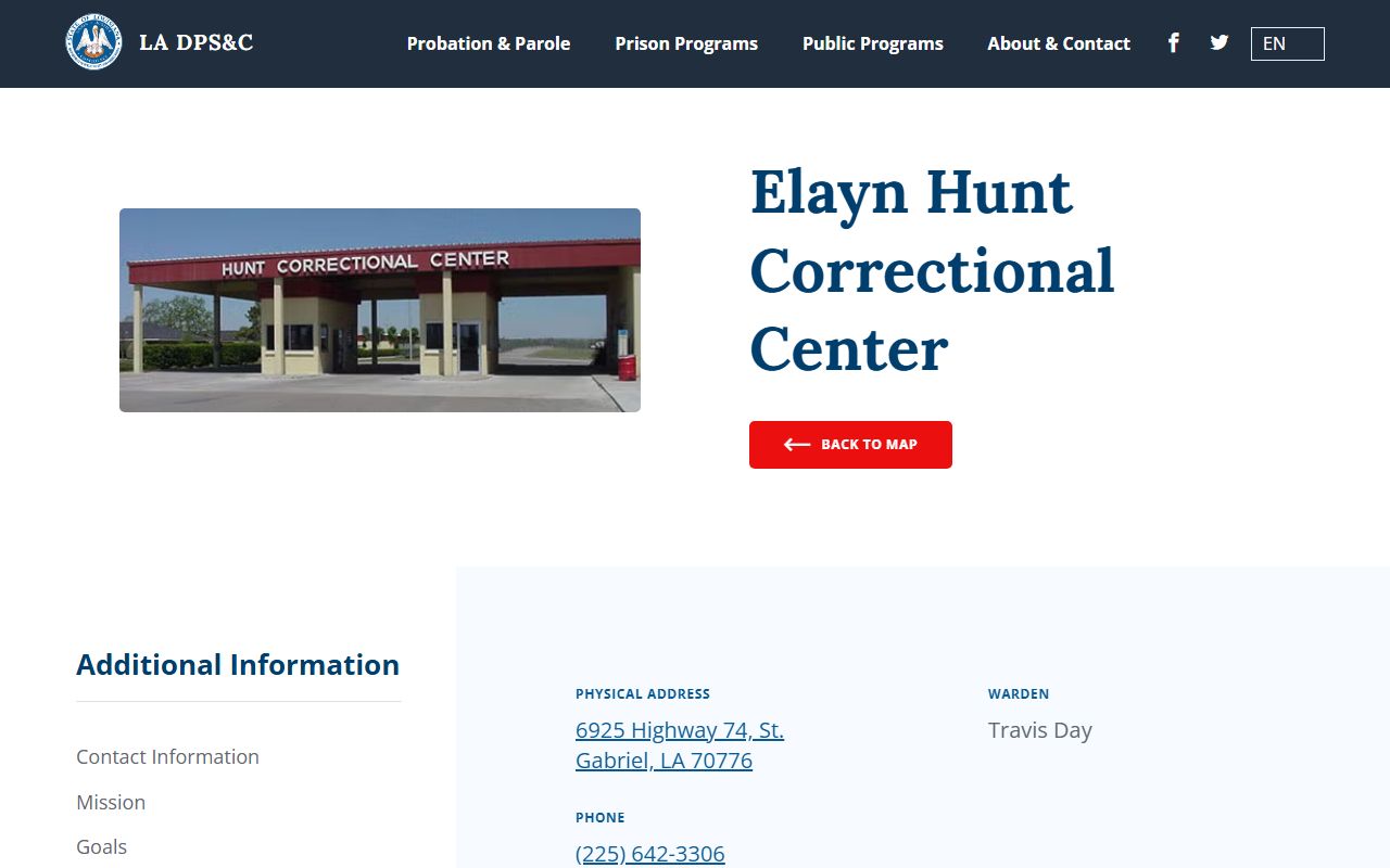 Louisiana DOC facility page for Elayn Hunt Correctional Center