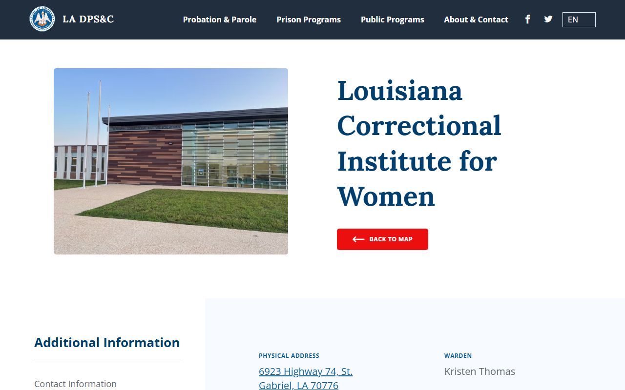 Louisiana DOC facility page for Louisiana Correctional Institute for Women